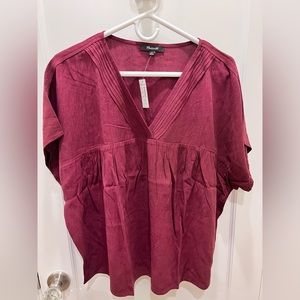 Madewell Lusterweave Pintuck Top in Cabernet Large